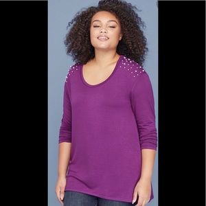 🆕NEW! Faux Pearl Shoulder French Terry Tee